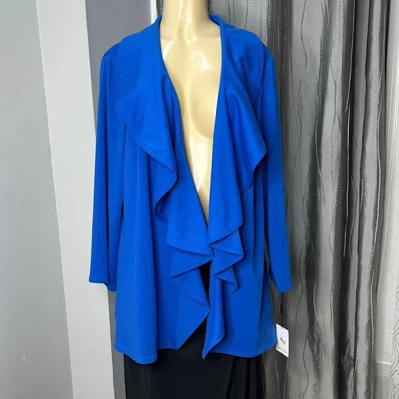 Calvin Klein Women’s Ruffled Blue Blazer Plus Size - Picture 1 of 8